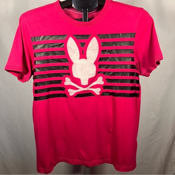 Psycho Bunny Pink and Black graphic tee bunny skull and bones mens Medium - Picture 1 of 4